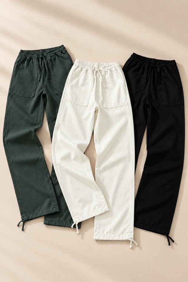 Women's 3-Piece Casual Pants with Elastic Waist