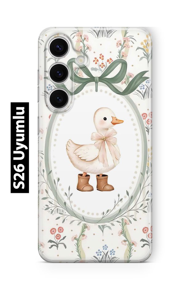 Samsung Galaxy S26 Compatible Transparent Phone Case with Goose and Flower Pattern