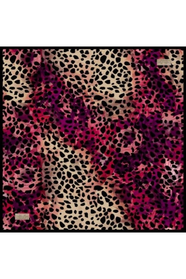 Sura Pure Silk Scarf 2465 01 Fuchsia Purple Leopard Pattern