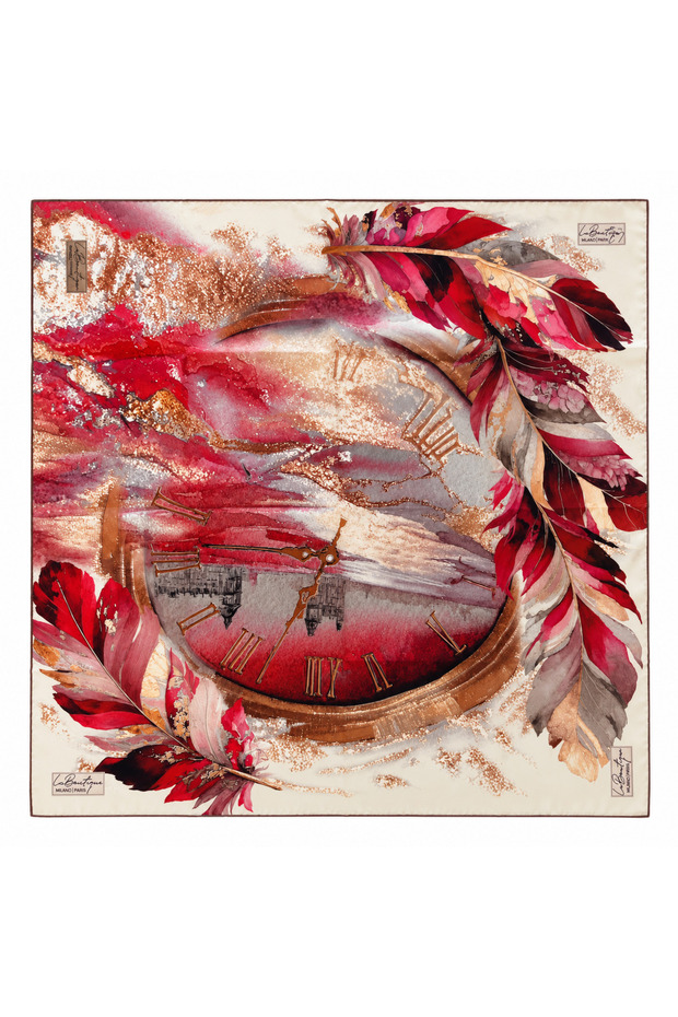 Tivil Pure Silk Scarf 2719 03 Cream Red Leaf Pattern
