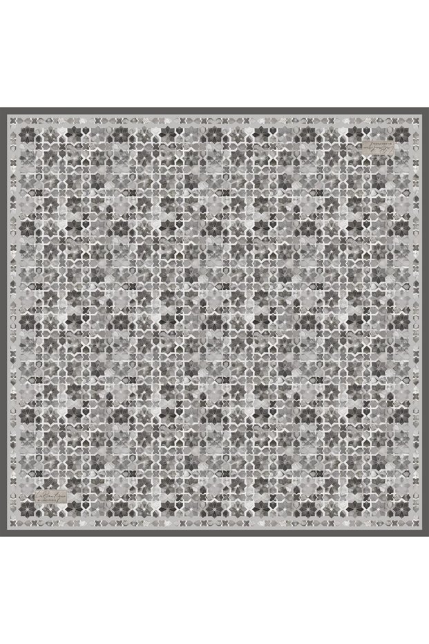 Tivil Pure Silk Scarf 2620 06 Gray Geometric Pattern