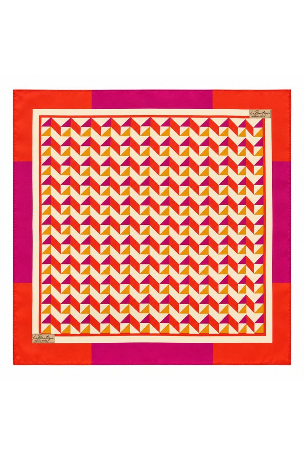 Sura Pure Silk Scarf 2737 01 Pomegranate Flower Geometric Pattern