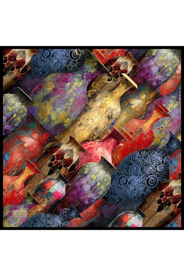 Sura Pure Silk Scarf 2709 B02 Purple Mustard Object Pattern