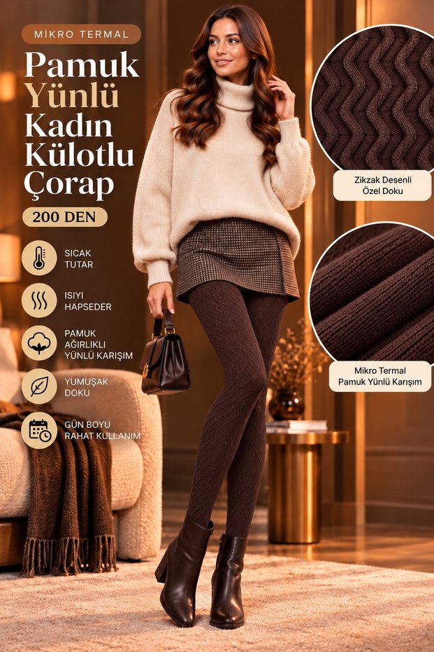 200 Den Micro Thermal Cotton Wool Women's Pantyhose Winter Thick Warm Zigzag Patterned