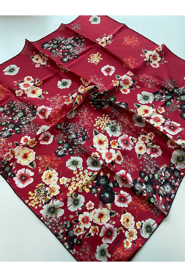 Pure Sura Silk Scarf 4214701 - 311 Red Floral Pattern