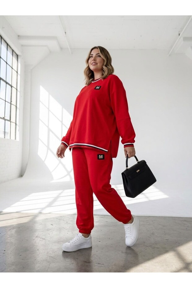 Women's Plus Size Long Sleeve Color Block Tracksuit Set 8313-27