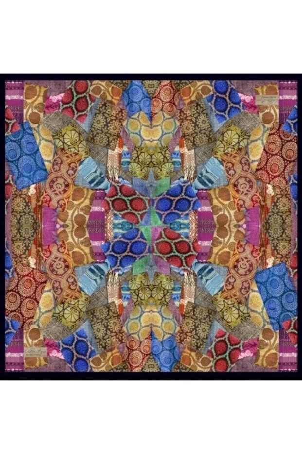 Saf Sura Silk 2832 01 Fuchsia Blue Ethnic Pattern