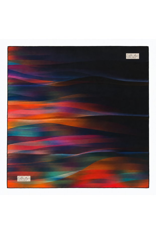 Tivil Pure Silk Scarf 2619 A01 Orange Green Brush Pattern