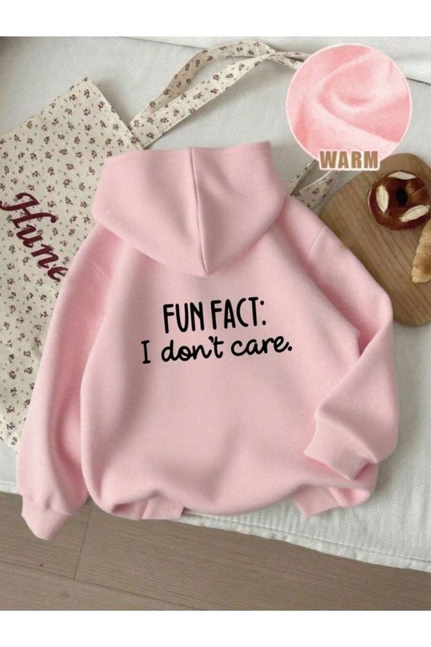 I Don'T Care Printed Cotton 3 Thread Threaded Oversize Sweatshirt