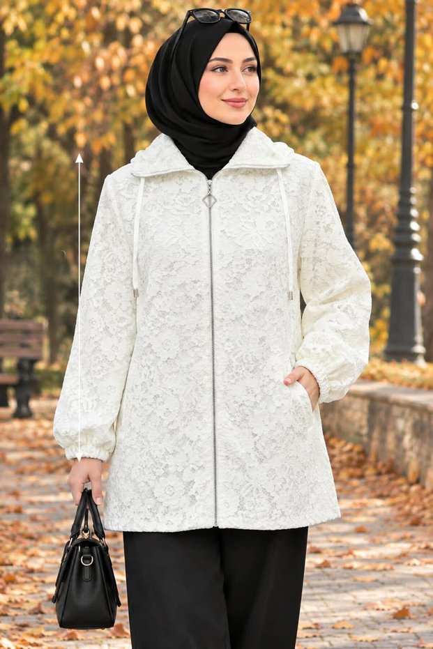 Fermuarlı Dantel Kap