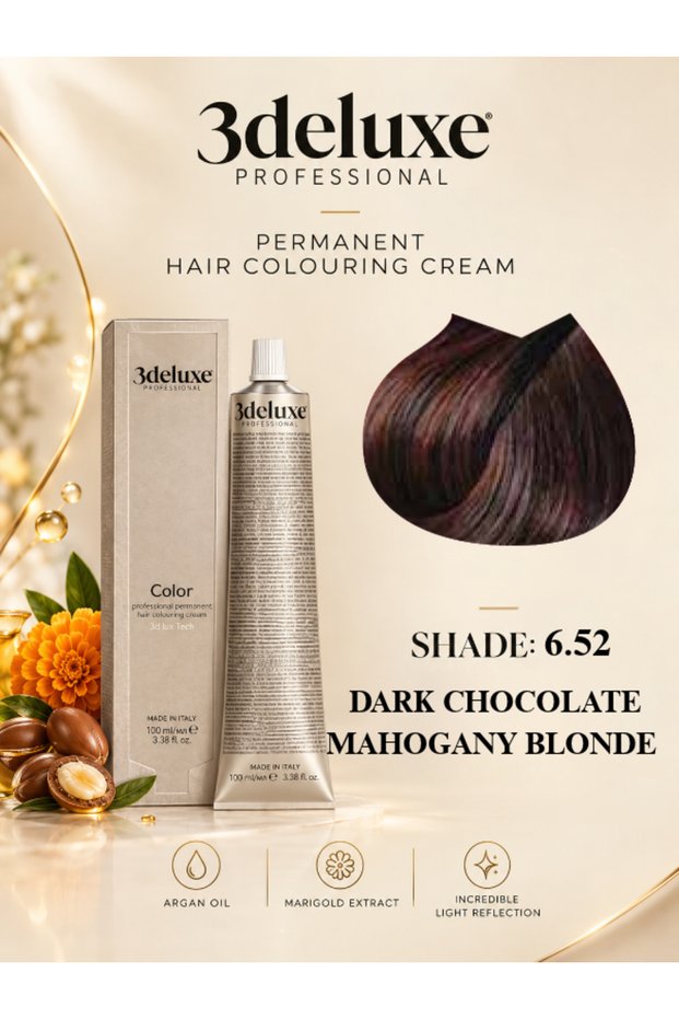 Hair Color Cream With Argan Oil & Marigold Extract Dark Chocolate Mahogany Blonde 100ml 6.52