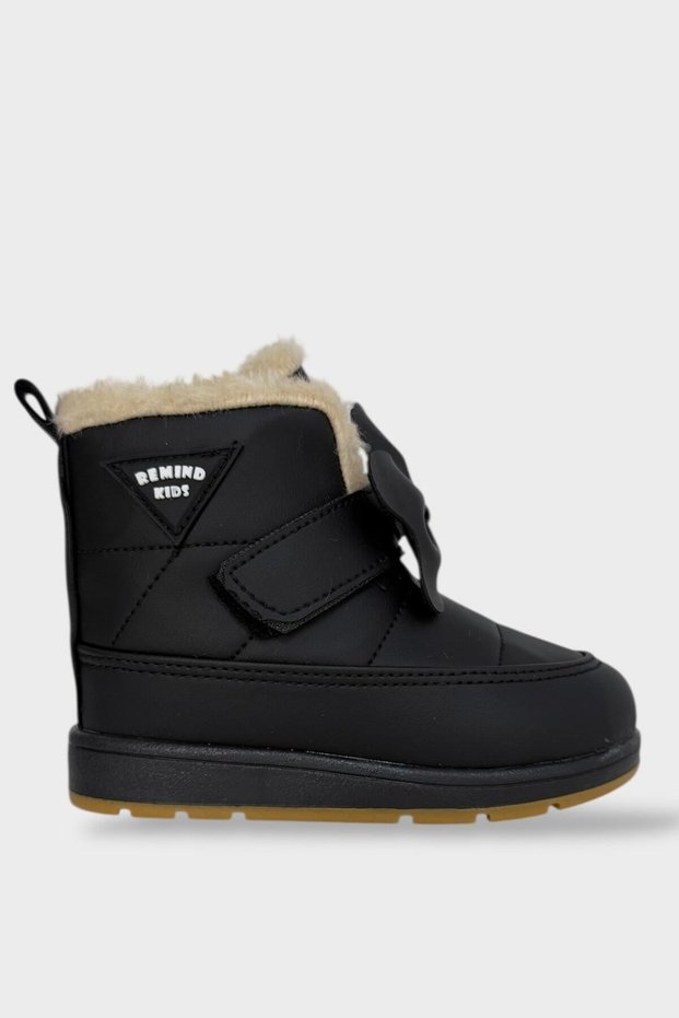 Cold-Proof Velcro Girls' Boots with Fur Inside Black