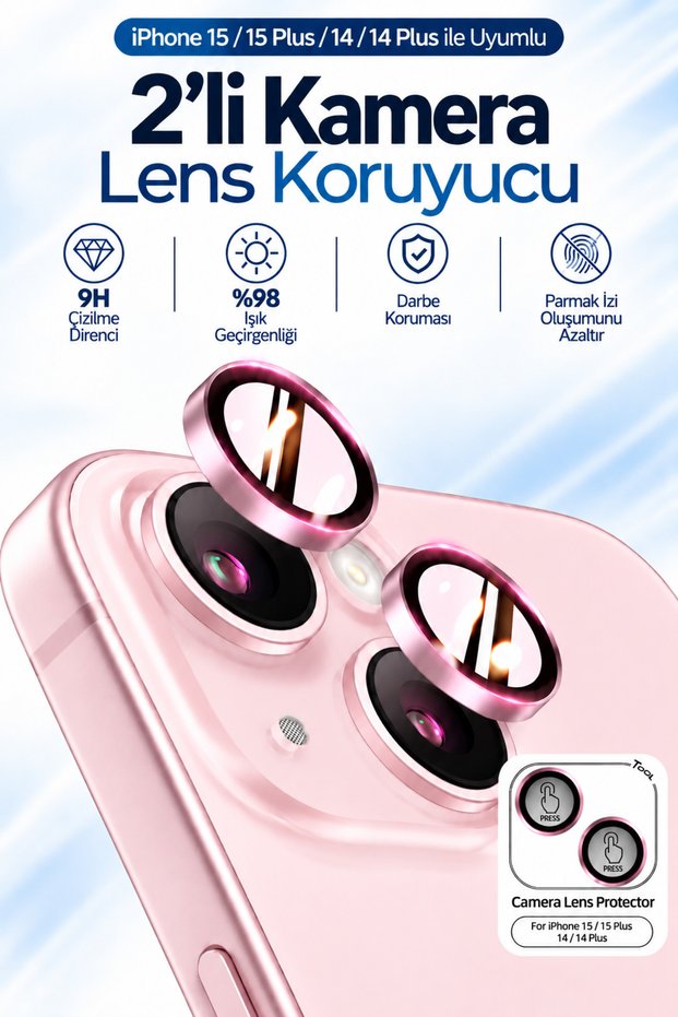 Premium Ar+Af Camera Lens Protector Set of 2 Compatible with iPhone 15 / 15 Plus / 14 / 14 Plus with Easy Installation Tool