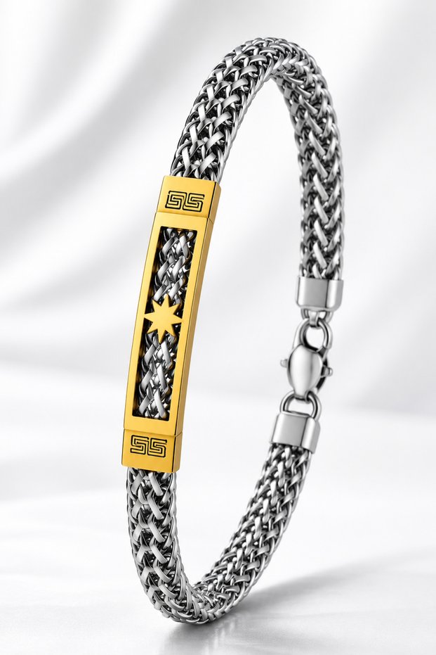 Men's Steel Bracelet - Star Engraved 316 L Stainless Steel Men's Bracelet