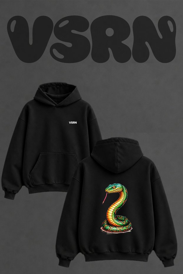 Kalem Yilan Design Back Printed Oversize Black Hooded Sweatshirt
