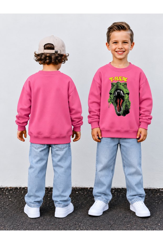 Boy's Crew Neck Sweatshirt Printed 3 Yarn Threaded Winter Comfortable Fit Cotton Sweatshirt