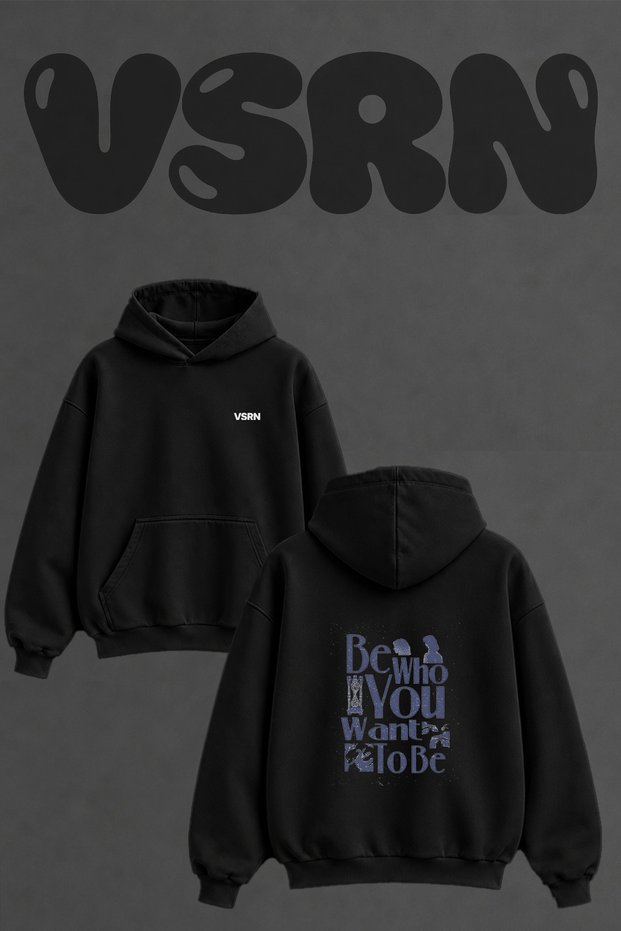Motivational Poster Design Back Printed Oversize Black Hooded Sweatshirt