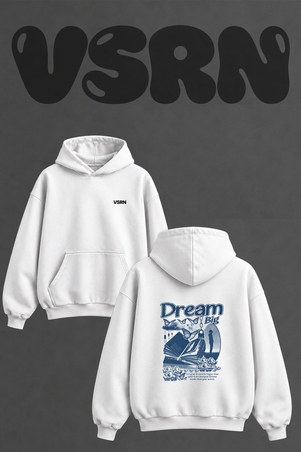 Dream Big Butterfly Design Back Printed Oversize White Hooded Sweatshirt