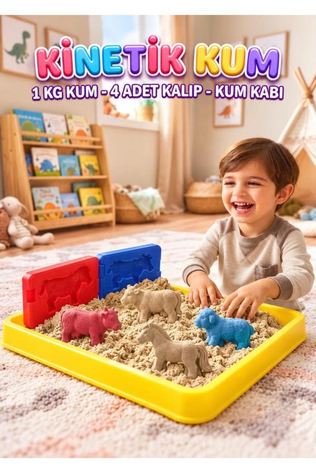 Farm Animals Kinetic Sand 1000 Gr 6 Pieces Non-Drying Toy Sand Set with 3D Molds and Sand Pool
