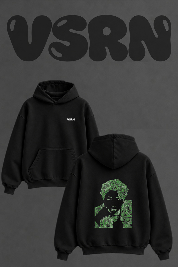 Namjoon Rm Design Back Printed Oversize Black Hooded Sweatshirt