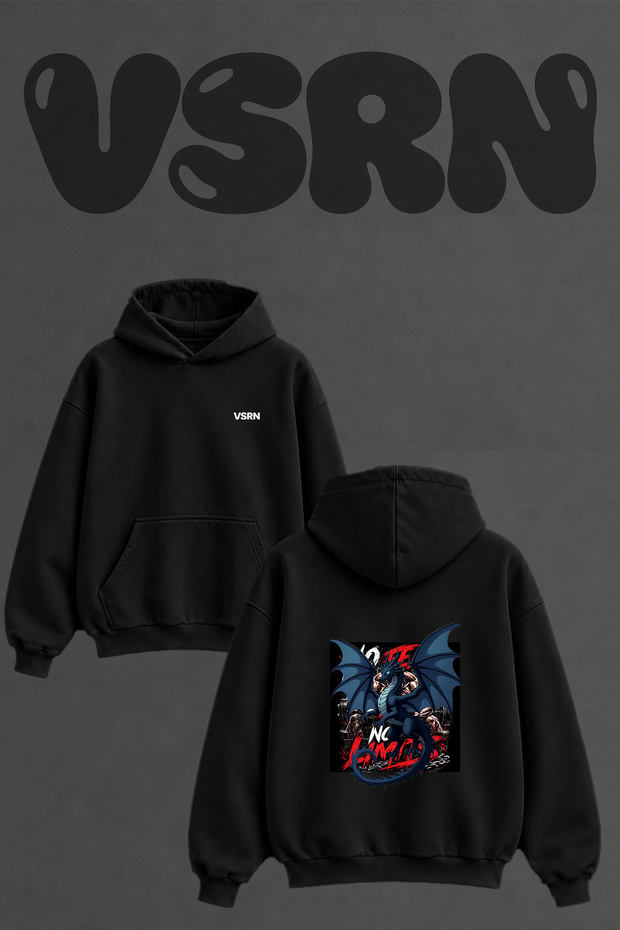 Dragon Bodybuilding Design Back Printed Oversize Black Hooded Sweatshirt