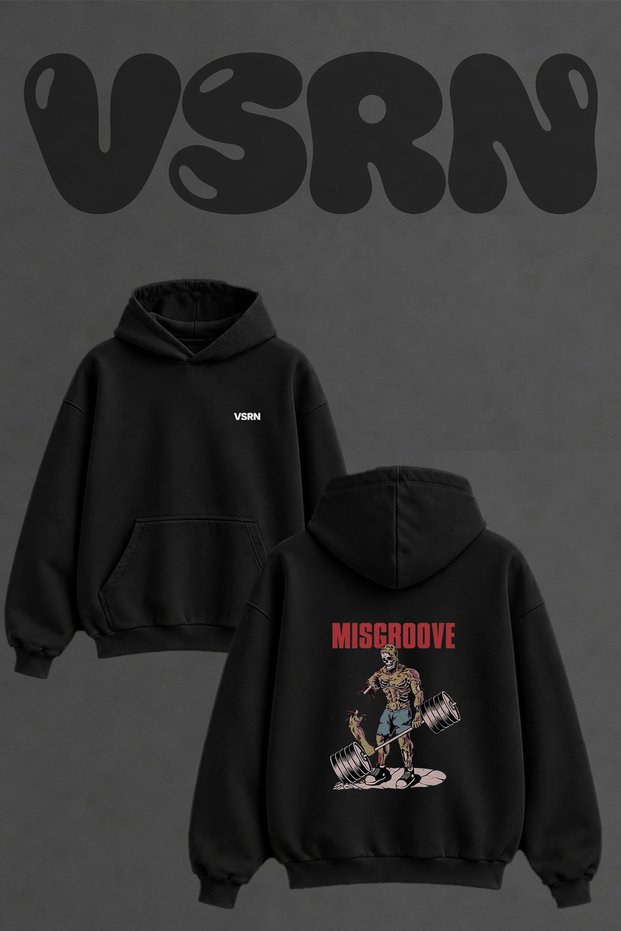 Zombie Bodybuilder Design Back Printed Oversize Black Hooded Sweatshirt