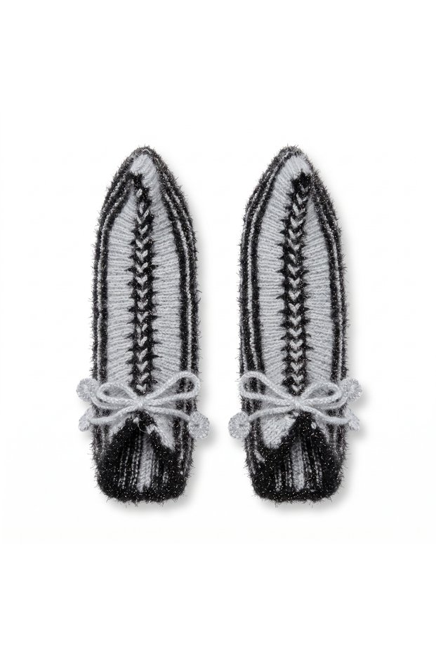 Silvery Black Striped Hand Knitted Women's Ballerina Booties