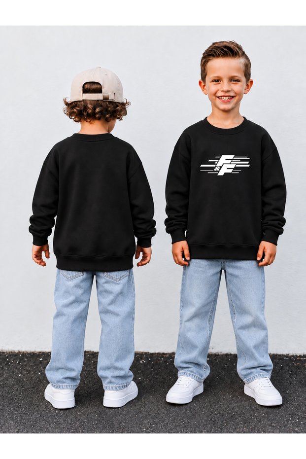 Boy's Crew Neck Printed Sweatshirt 3 Thread Threaded Winter Comfortable Fit Cotton Sweatshirt