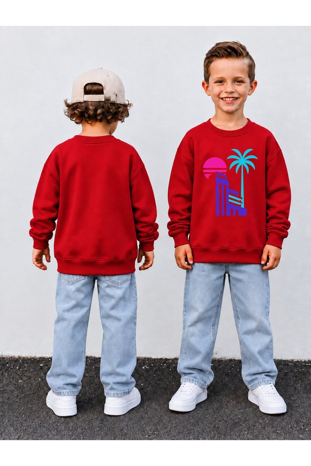 Boy's Crew Neck Printed Sweatshirt 3 Thread Threaded Winter Comfortable Fit Cotton Sweatshirt