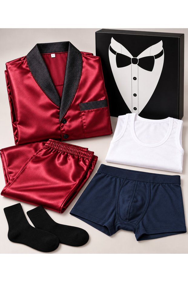 6-Piece Men's Satin Pajama and Underwear Gift Set