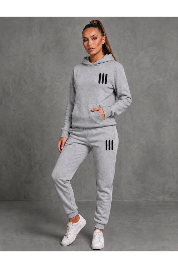 Hooded Tracksuit 2-Piece Combination Winter 3-Line Printed Women'S/Men's Unisex Model
