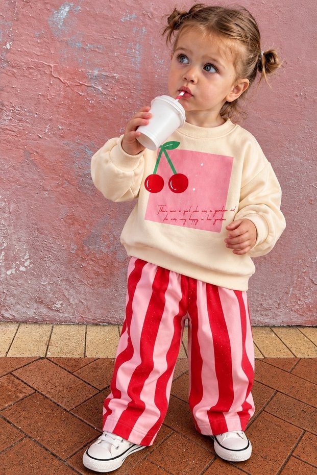 Baby Girl Set Cherry Printed Top and Striped Pants 2-Piece Set Seasonal 6 9 12 18 24 Months