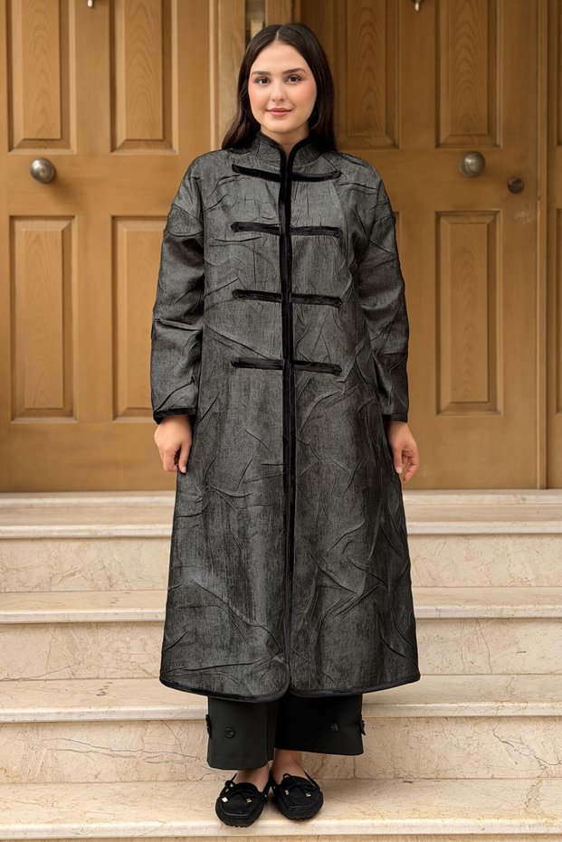 Kahma Velvet Detailed Jacquard Long Cap with Agraf Cover on the Front