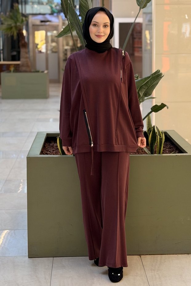 Bora Pants Suit with Shoulder and Skirt Band Zipper Detail