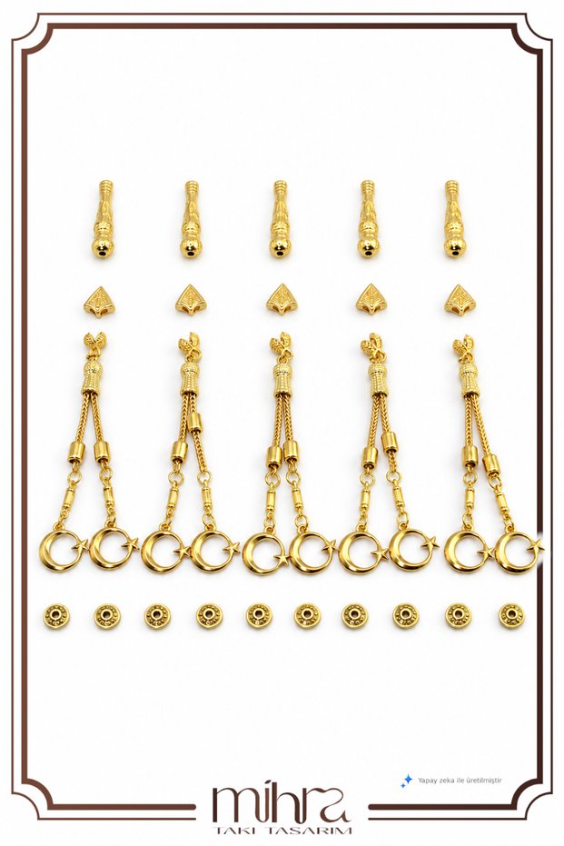 Tesbih Tassel Making Set, Yellow Gold Color Imame Tassel Hanging Accessory, Natural Stone Amber Epoxy Tesbih Material, Rosary Making Material