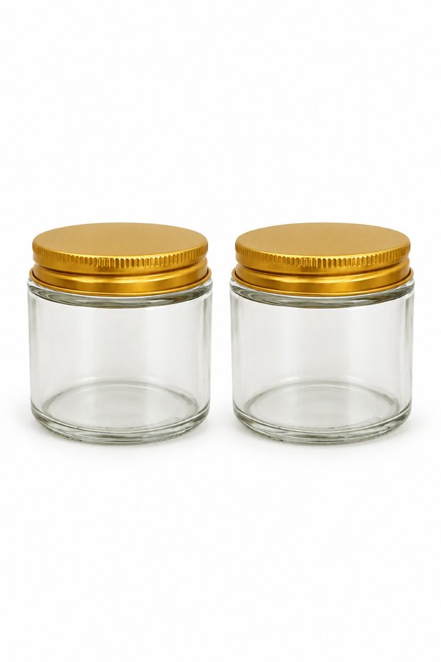 2 Pieces 100 ml Transparent Glass Jars with Gold Metal Lids - Storage for Candles, Creams, and Cotton