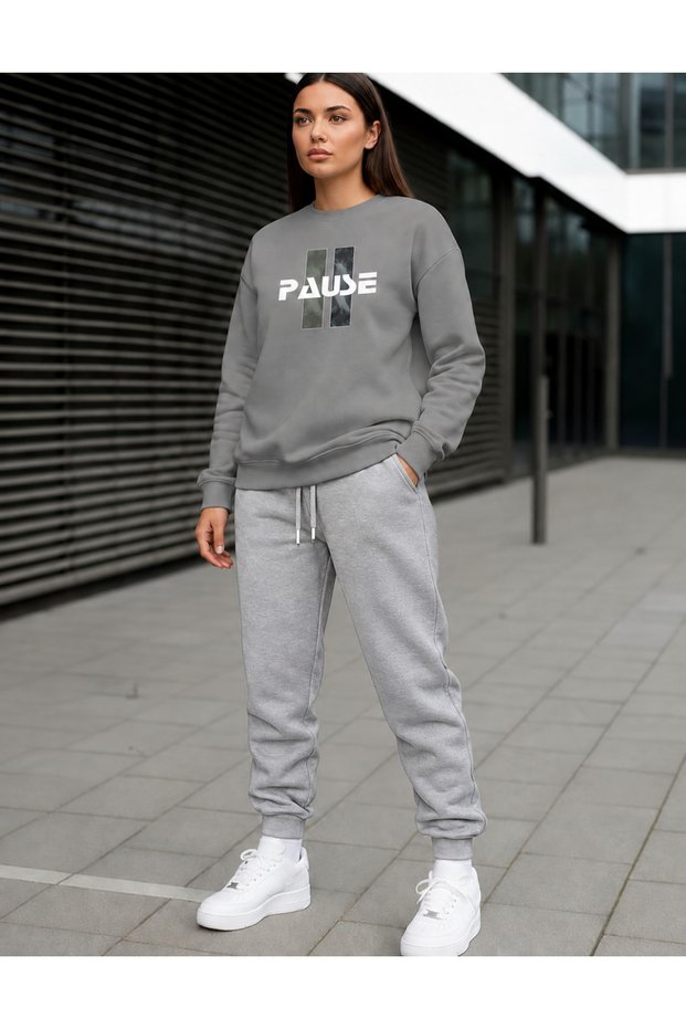 Zero Collar Sweat Suit 2-Piece Combination Winter Shardoon Pause Printed Women's / Men's Unisex Model