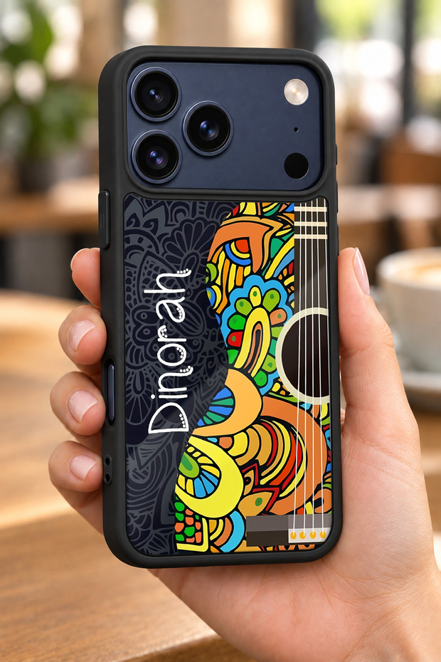 حافظة مقاومة للصدمات متوافقة مع هاتف iPhone 18 Pro مع حماية للكاميرا بنمط الجيتار