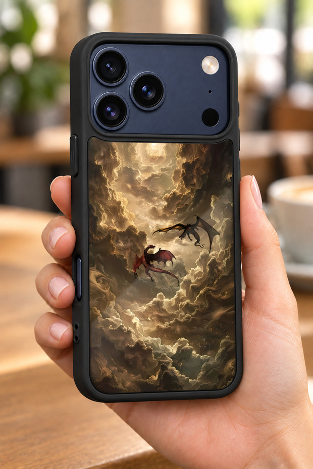 حافظة مقاومة للصدمات متوافقة مع هاتف iPhone 18 Pro مع حماية للكاميرا بنمط التنانين