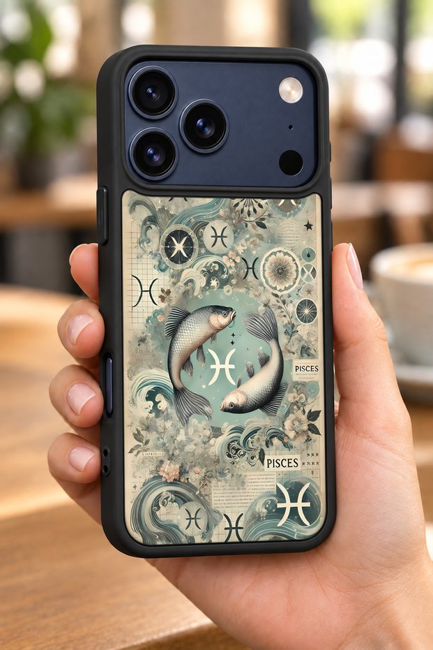 حافظة مقاومة للصدمات متوافقة مع هاتف iPhone 18 Pro مع تصميم مزخرف على شكل علامة برج الحوت وحماية للكاميرا