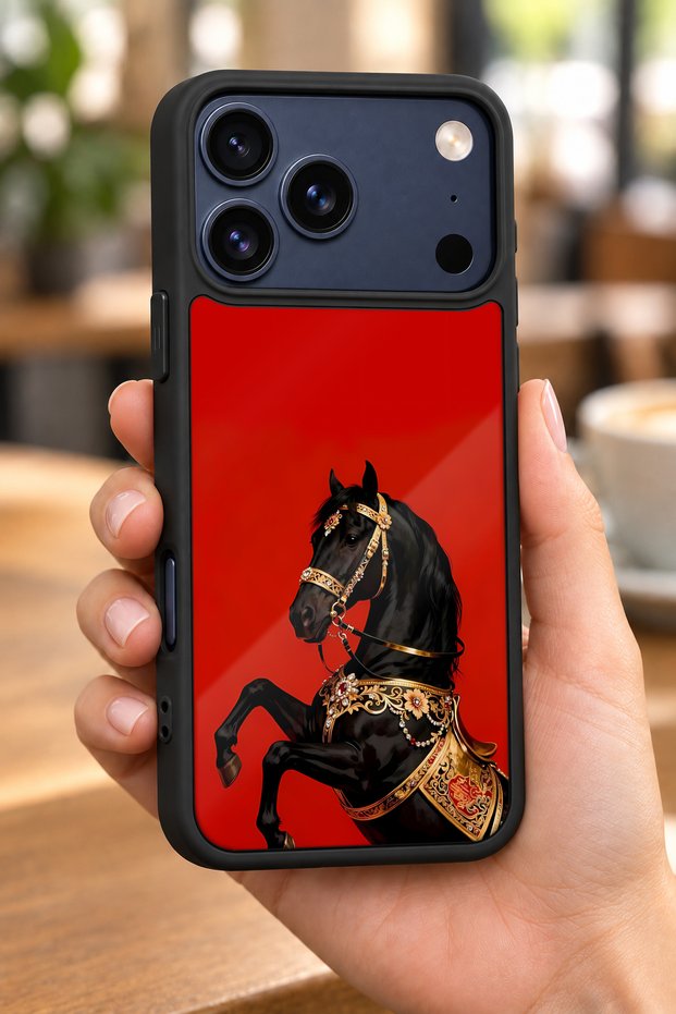 حافظة مقاومة للصدمات بنمط الحصان متوافقة مع هاتف iPhone 18 Pro مع حماية للكاميرا