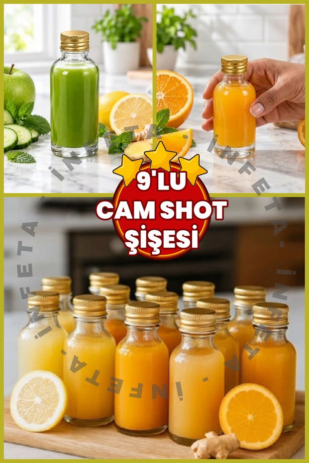 9Pcs 50ml Transparent Glass Shot Bottle with Leak-Proof Metal Cap Multi-Purpose Fragrance Ornament Bottle Ginger Shot Bottle Empty Bottle