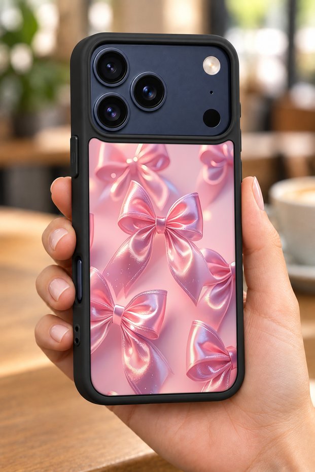 حافظة مقاومة للصدمات متوافقة مع هاتف iPhone 18 Pro مع حماية للكاميرا بنمط الشريط الوردي