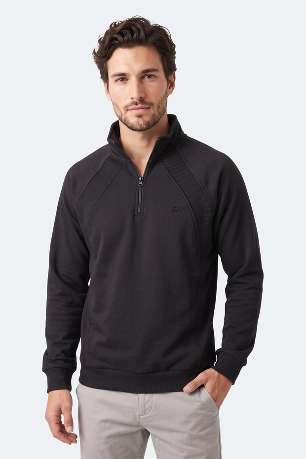 Mavon I Men's Stand Collar Zippered Black Sweatshirt