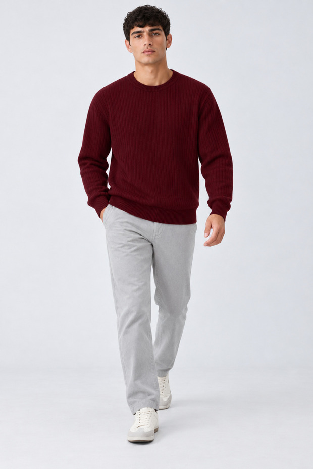 Men's Long Sleeve Burgundy Knit Sweater