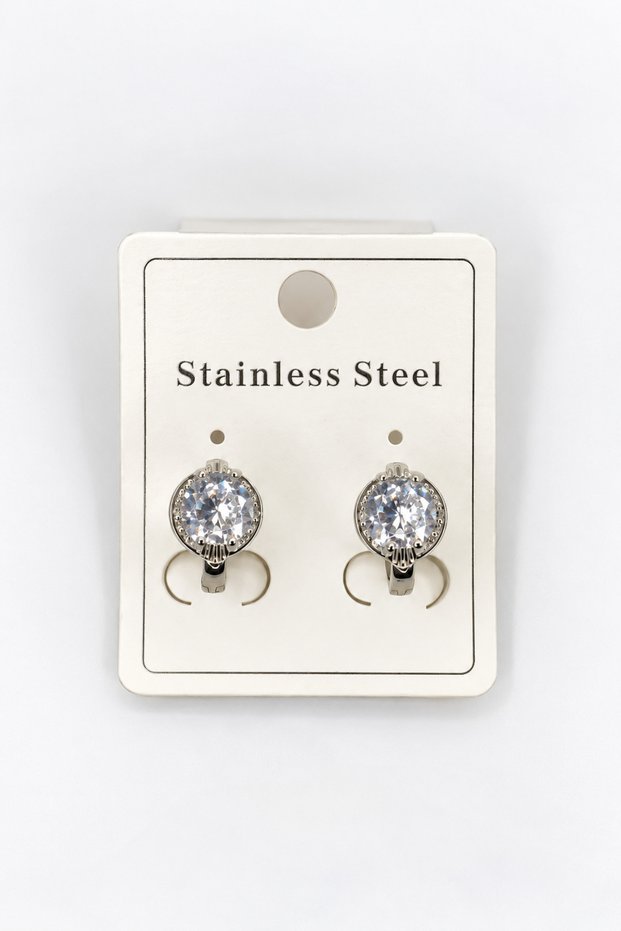 Steel Silver Design Zircon Stone 316L Stainless Steel Women Earrings