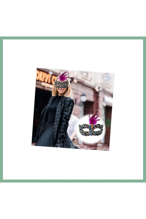 Black Velvet with Colorful Sequins, Pink Feathers and Pink Stones Party Mask 1 Bsk2026