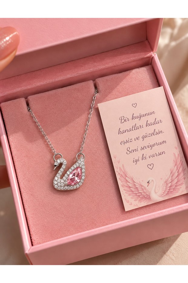 Non Tarnish Steel Pink Swan Necklace Custom Design Swan Necklace Steel Necklace with Custom Note