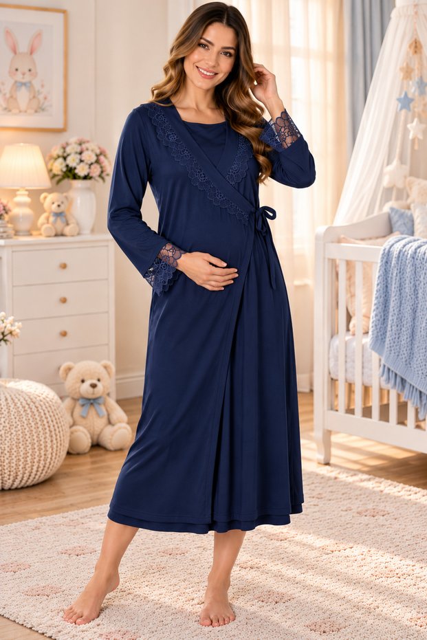 Double-Breasted Tie-Dye Cotton Maternity Single Dressing Gown Effortt