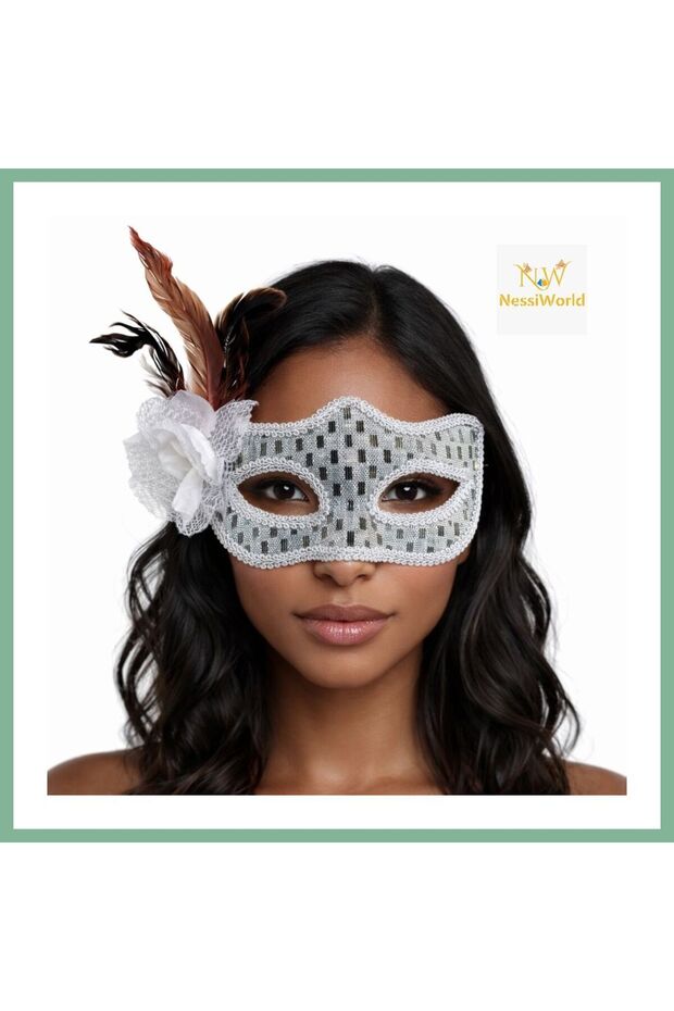 Silver Color Feathered Prom Mask Women's Party Accessory Bsk2026